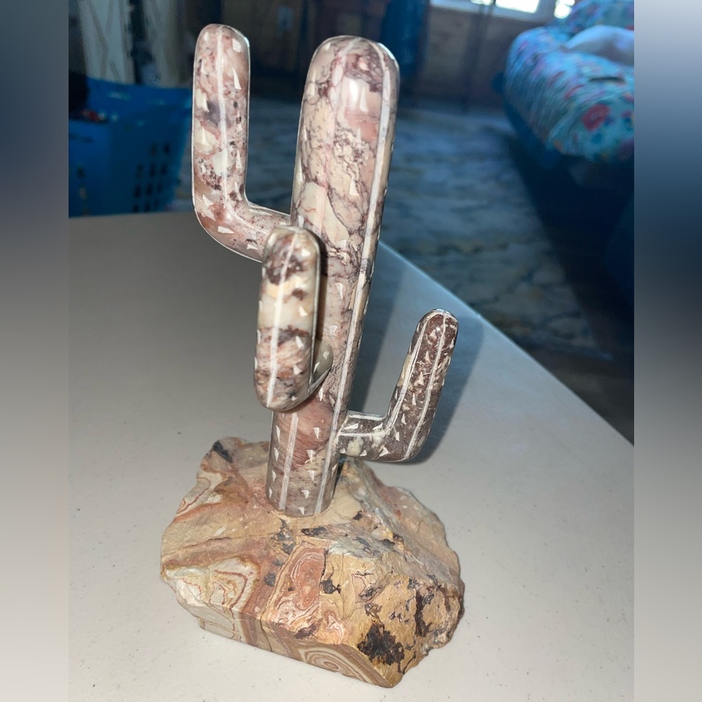 Solid stone cactus decor